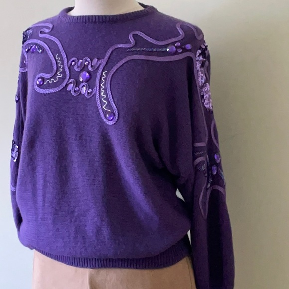 Vintage Purple Knit Sweater, Size M - Picture 5 of 14